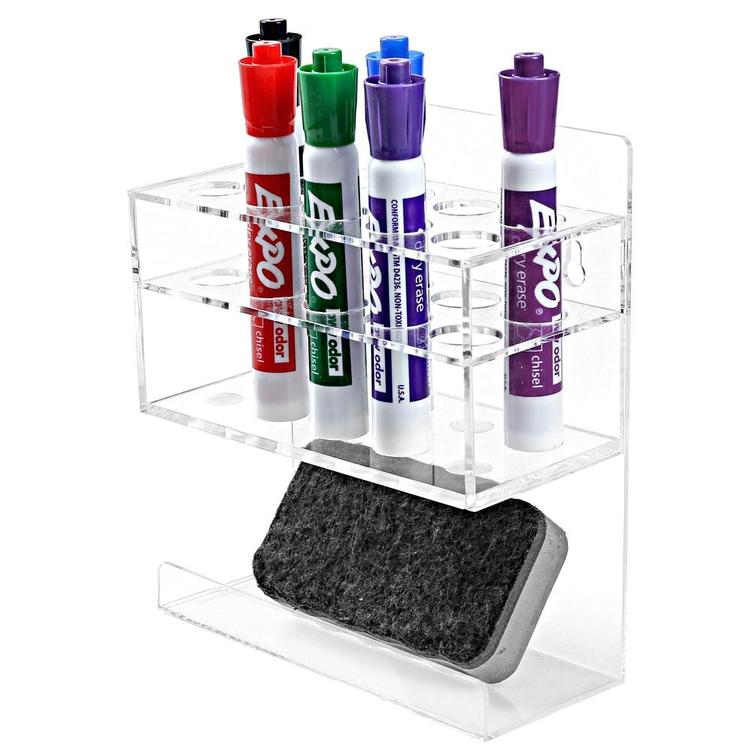 Clear Acrylic Double Tier 10-Slot Dry Erase Marker Holder Rack