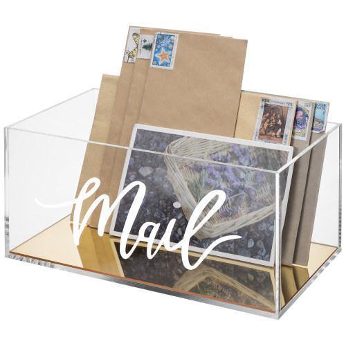 Clear Acrylic Tabletop Mail Organizer with Brass Mirror Bottom