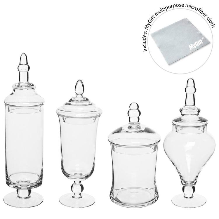 Clear Glass Apothecary Jars / Decorative Small Storage Bottles, Set of 4 - MyGift Enterprise LLC
