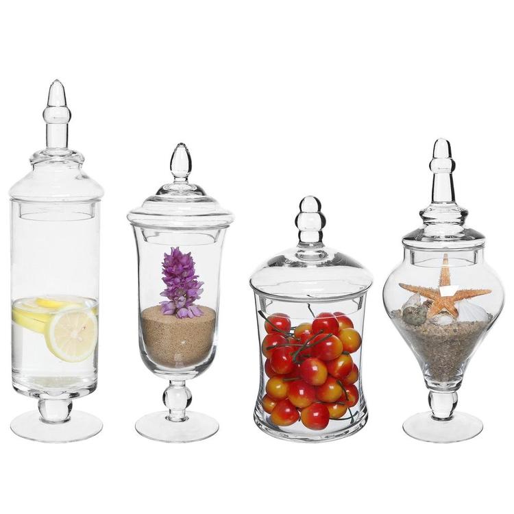 Clear Glass Apothecary Jars, Set of 4