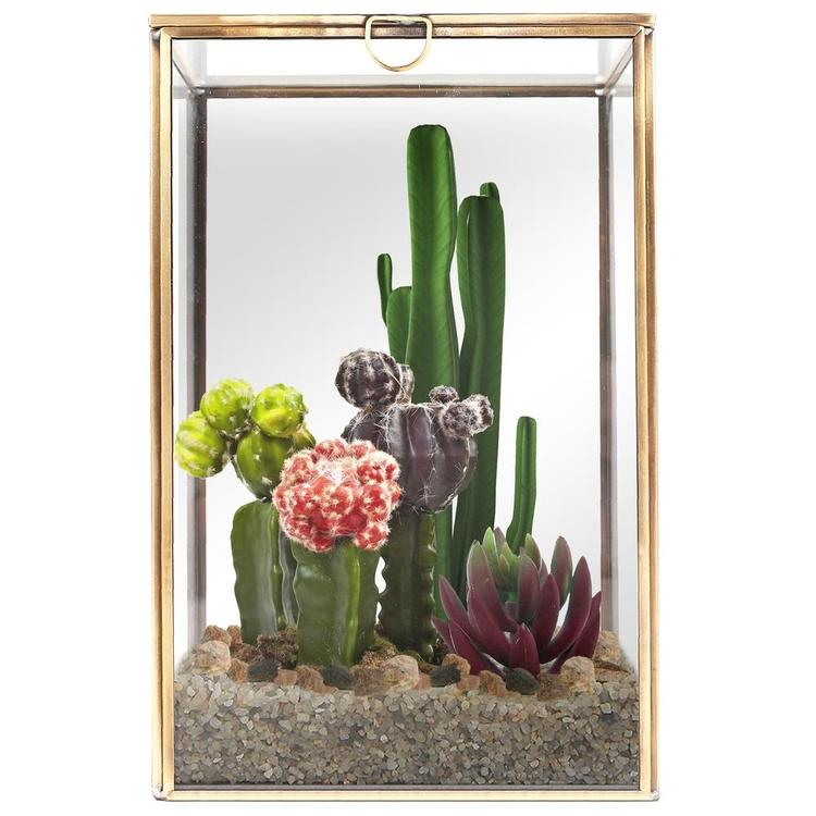 Clear Glass Plant Terrarium with Brass Metal Frame - MyGift Enterprise LLC