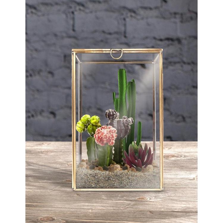 Clear Glass Plant Terrarium with Brass Metal Frame - MyGift Enterprise LLC