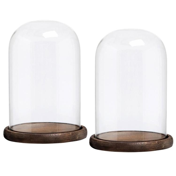 Clear Round Glass Cloche Bell Jar Display Case Set of 2