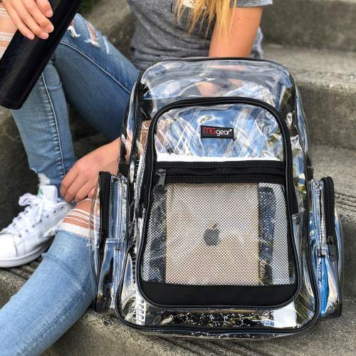Clear Transparent PVC School Backpack with Black Trim