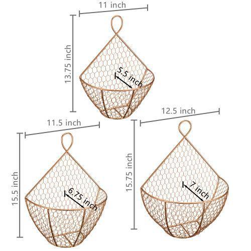 Copper Metal Wire Wall Hanging Produce Baskets, Set of 3 - MyGift