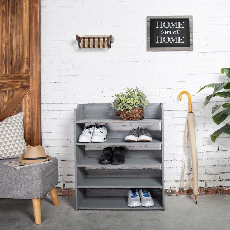 Country Rustic Gray Wood Shoe Storage Rack