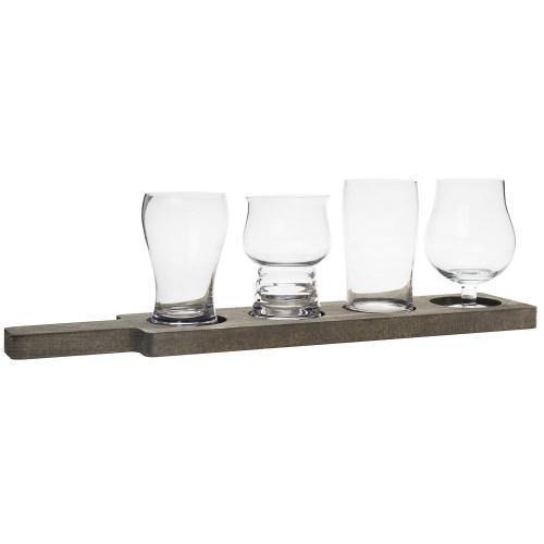 Craft Beer Tasting Flight Set with 4 Glasses & Gray Wood Paddle Serving Tray - MyGift