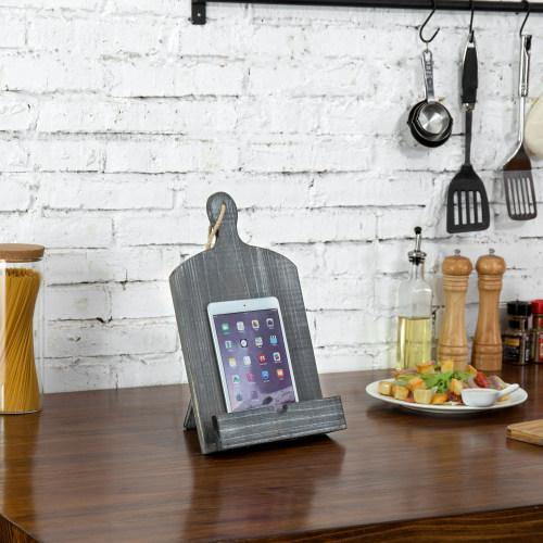 Cutting Board-Style Gray Wood Cookbook and Tablet Stand - MyGift