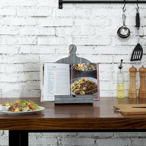 Cutting Board-Style Gray Wood Cookbook and Tablet Stand