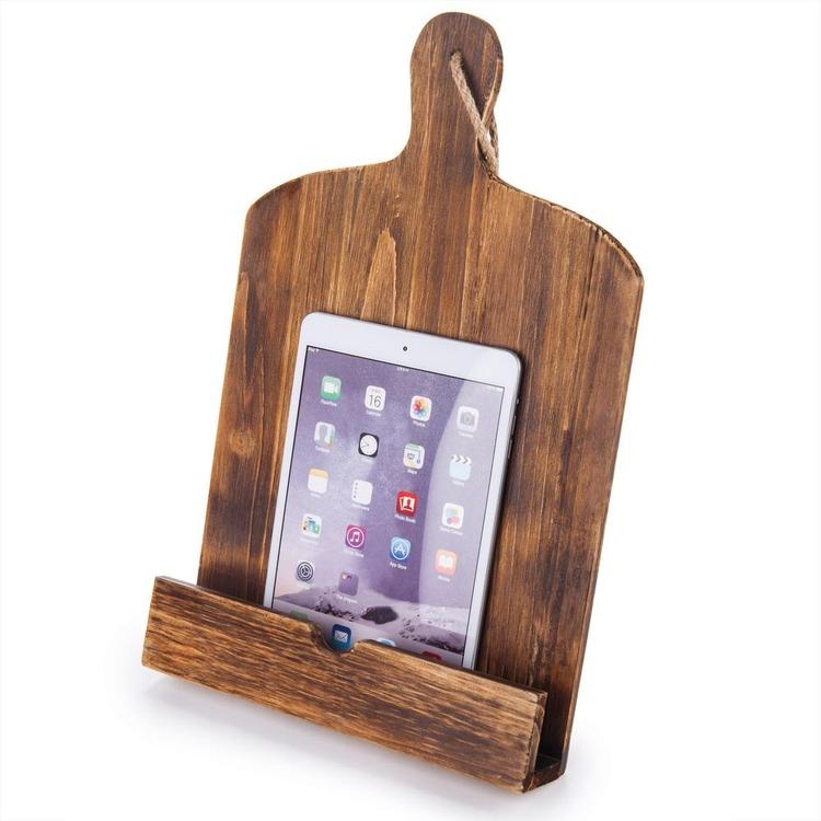 Cutting Board Style Wood Recipe Cookbook / Tablet Holder with Kickstand, Brown - MyGift Enterprise LLC