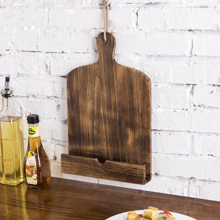 Cutting Board Style Wood Recipe Cookbook / Tablet Holder with Kickstand, Brown - MyGift Enterprise LLC