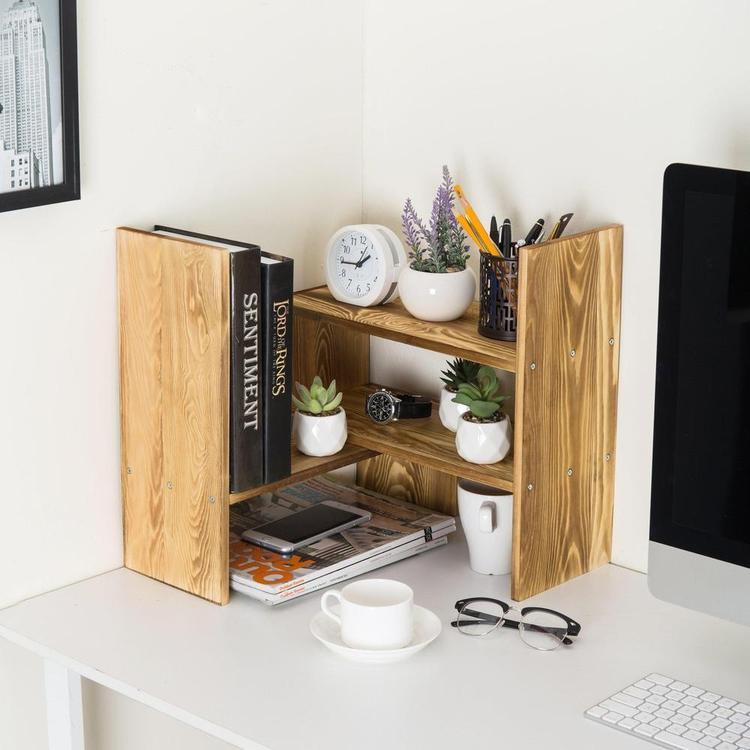 Dark Brown Wood Adjustable Desktop Storage Display Rack - MyGift Enterprise LLC