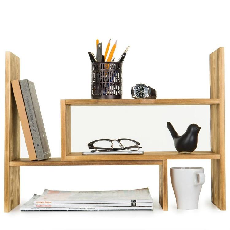 Dark Brown Wood Adjustable Desktop Storage Display Rack - MyGift Enterprise LLC