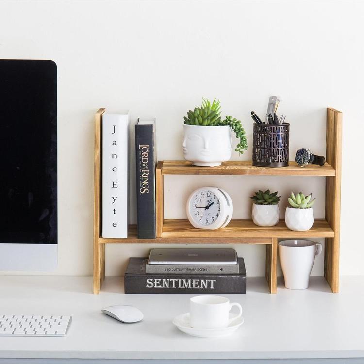 Dark Brown Wood Desktop Adjustable Bookshelf – MyGift