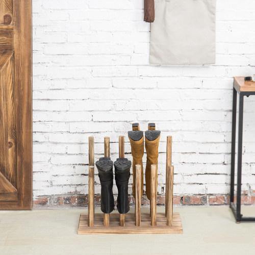 Dark Brown Wood Boot Storage Rack, For 6 Pairs - MyGift