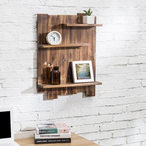 Dark Brown Wood Pallet-Style Wall Mounted Shelf - MyGift