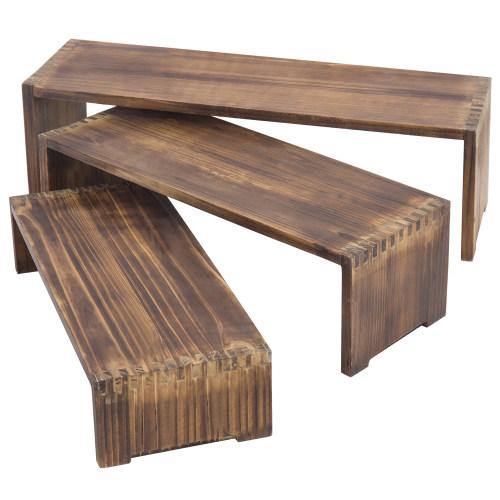 Dark Brown Wood Retail Display Risers, Set of 3 - MyGift