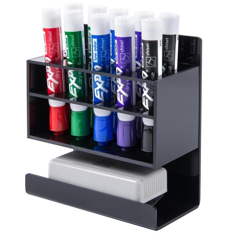 Dark Slim Acrylic 10-Slot Dry Erase Marker Holder Rack