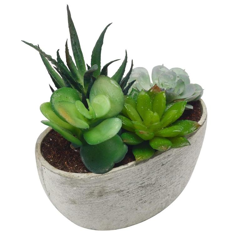Decorative Artificial Succulent Plant Arrangement with Oval Gray Pot - MyGift Enterprise LLC
