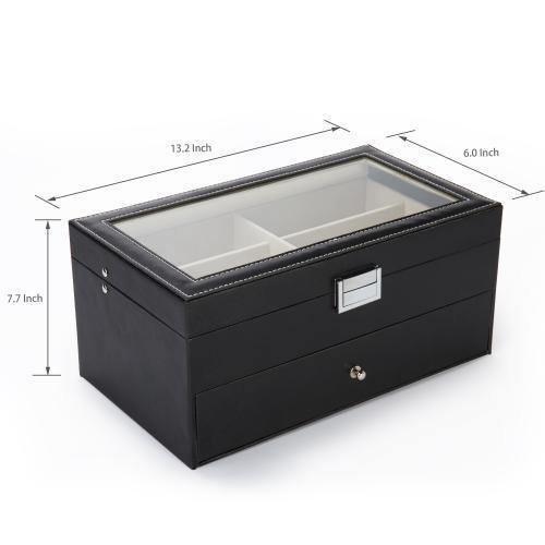 Deluxe Black Leatherette Eyewear & Sunglasses Display Case w/Glass Lid - MyGift