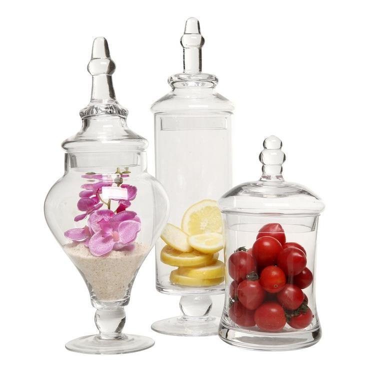 Designer Clear Glass Decorative Apothecary Jars, 3 Piece Set