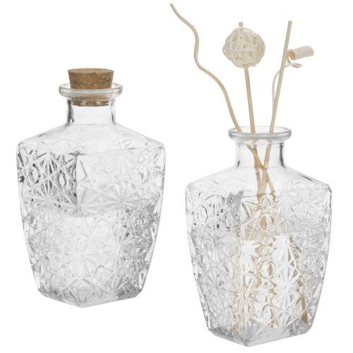 Diamond-Faceted Diffuser Bottles with Corked Lids, Set of 2