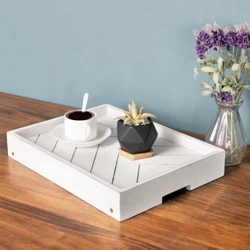 Distressed White Wood Breakfast Tray with Foldable Legs - MyGift
