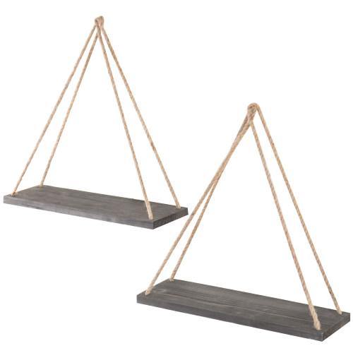 Distressed Wood Hanging Shelves, Set of 2, Grey - MyGift