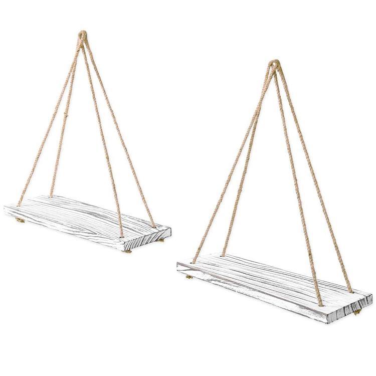 Distressed Wood Hanging Shelves, Set of 2, Whitewashed - MyGift