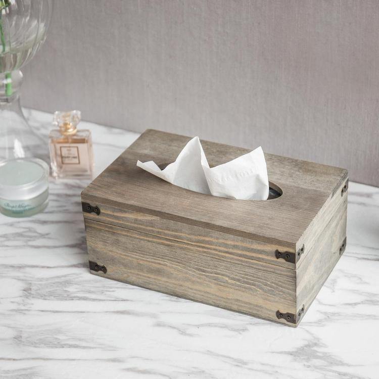 Distressed Wood Tissue Box Holder with Hinged Lid - MyGift