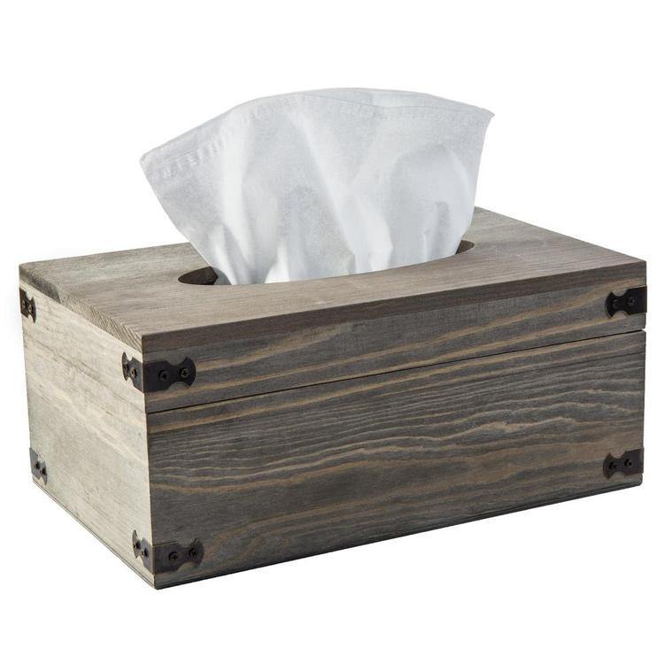 Distressed Wood Tissue Box Holder with Hinged Lid - MyGift