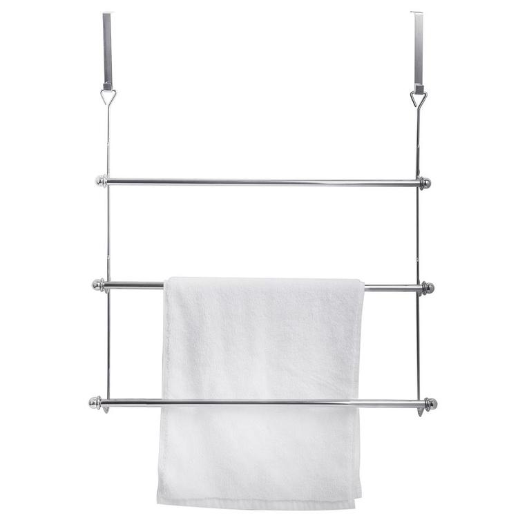 3 Tier Over-the-Door Bathroom Towel Bar Rack with Chrome-Plated Finish - MyGift Enterprise LLC