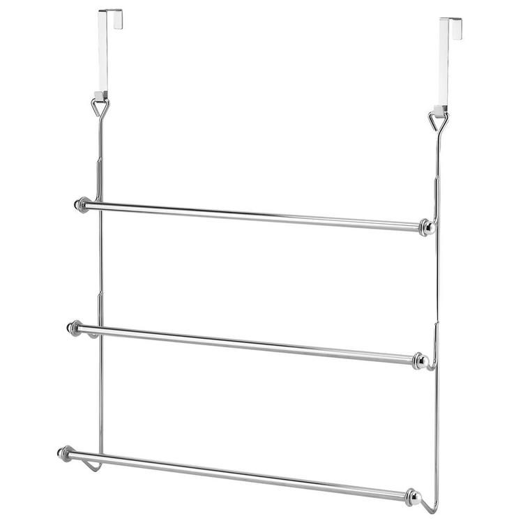 3 Tier Over-the-Door Bathroom Towel Bar Rack with Chrome-Plated Finish - MyGift Enterprise LLC