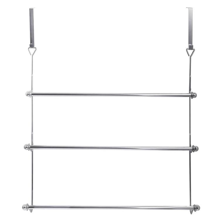 3 Tier Over-the-Door Bathroom Towel Bar Rack with Chrome-Plated Finish - MyGift Enterprise LLC