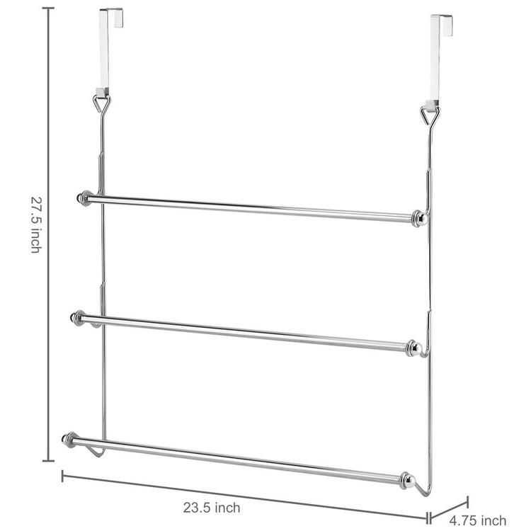 3 Tier Over-the-Door Bathroom Towel Bar Rack with Chrome-Plated Finish - MyGift Enterprise LLC