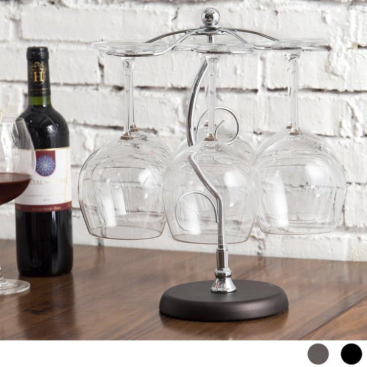 Elegant 6 Hook Silver Chrome Tone Metal Wine Glass Holder Stand Stemware Rack