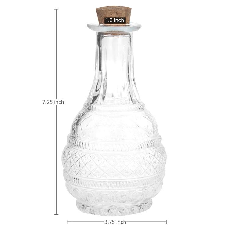 Embossed Apothecary Glass Bottle with Cork Lid, Set of 2