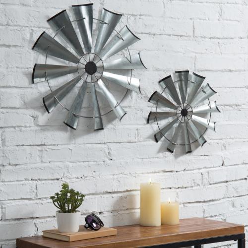 Farmhouse Galvanized Metal Windmill Wall Sculptures