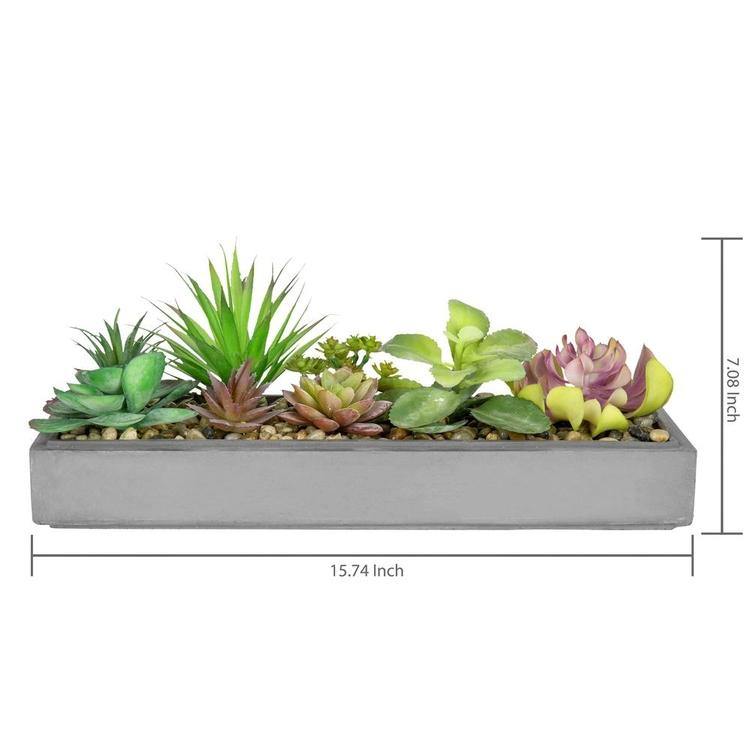 Faux Plant Arrangement in Modern Gray Clay Planter Tray - MyGift