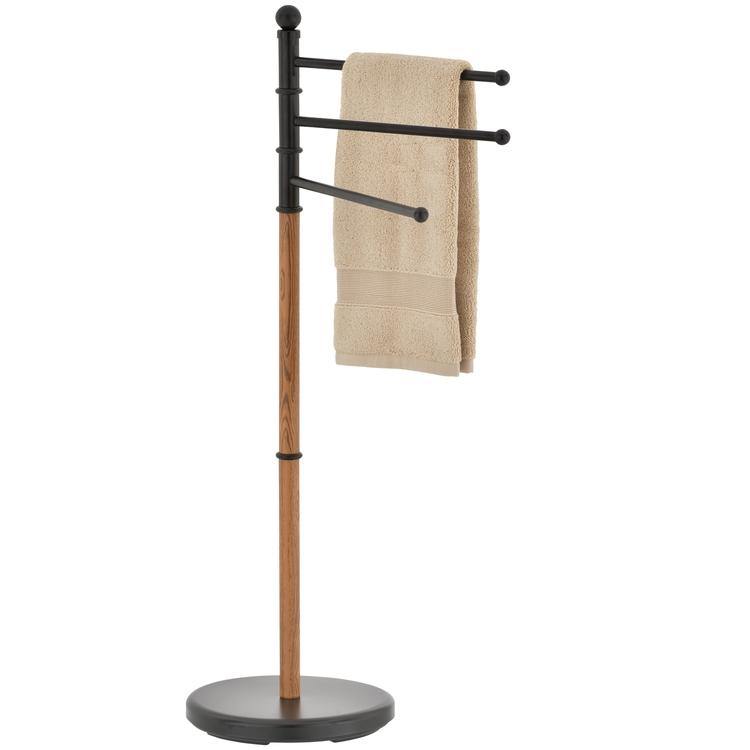 Freestanding Black Steel and Oak Tone Towel Rack - MyGift