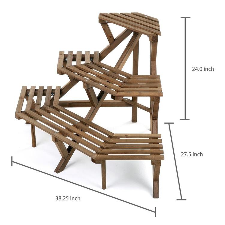 3 Tier Freestanding Rustic Brown Wood Corner Shelf Planter Stand - MyGift Enterprise LLC
