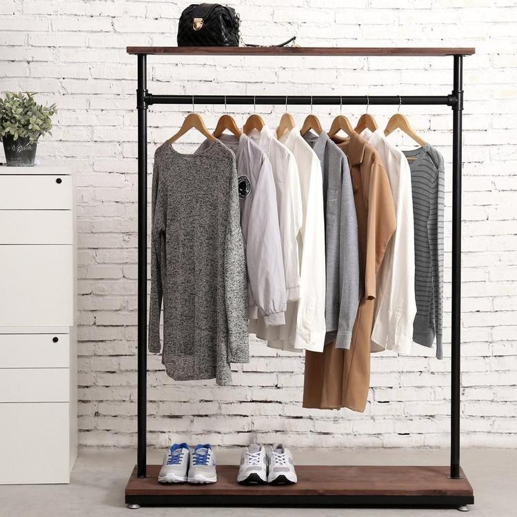 Freestanding Rustic Industrial Wood & Pipe Design Garment Display Rack