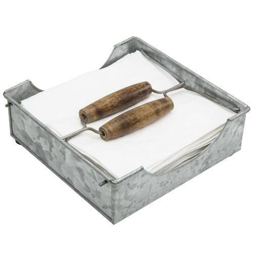 Galvanized Metal Napkin Holder with Wood Handles - MyGift