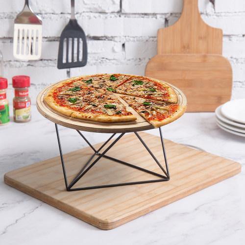 Geometric Matte Black Metal Wire Pizza Riser Stand, 10-inch