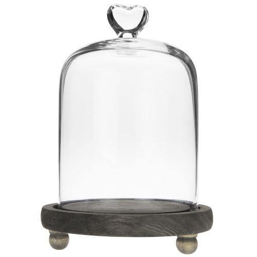 Glass Dome with Heart Handle & Gray Wooden Base - MyGift