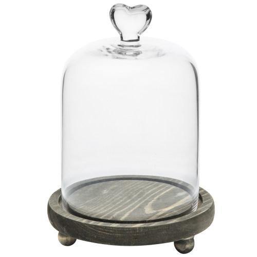 Glass Dome with Heart Handle & Gray Wooden Base - MyGift