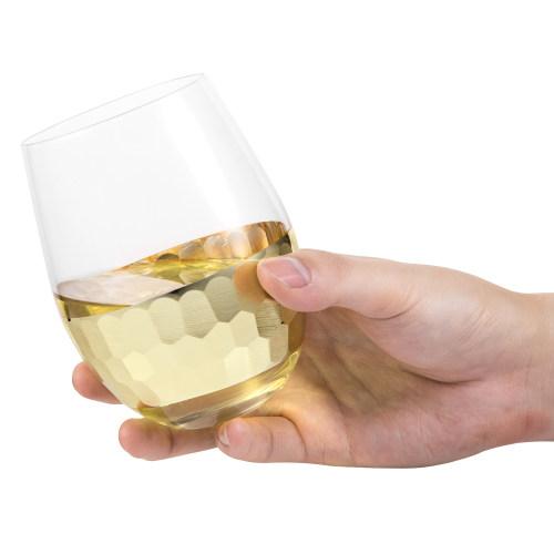 Glass & Gold-Tone Hammered Design Stemless Wine Glasses, Set of 4