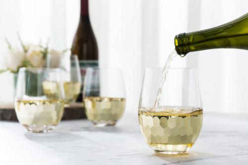 Glass & Gold-Tone Hammered Design Stemless Wine Glasses, Set of 4