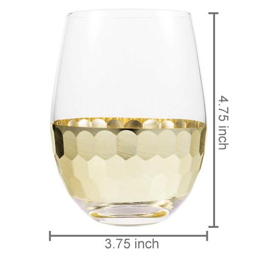 Glass & Gold-Tone Hammered Design Stemless Wine Glasses, Set of 4