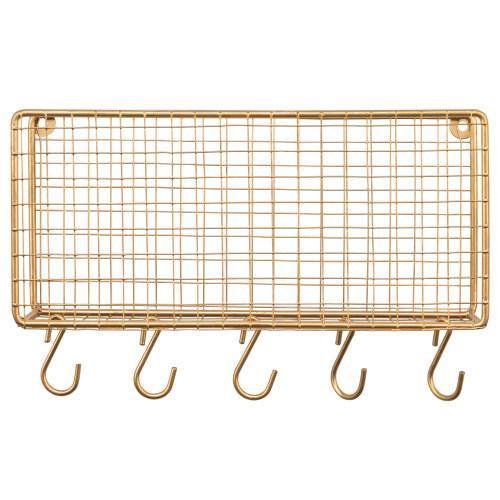 Gold Metal Wire Mail Sorter w/ 5 Removable Key Hooks - MyGift